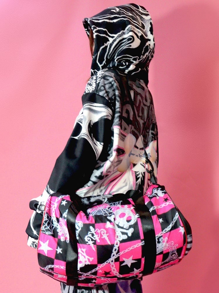 Closure Print Black Zip Letter Hoodie Pattern Bone Big Bow Gyaru Fashion