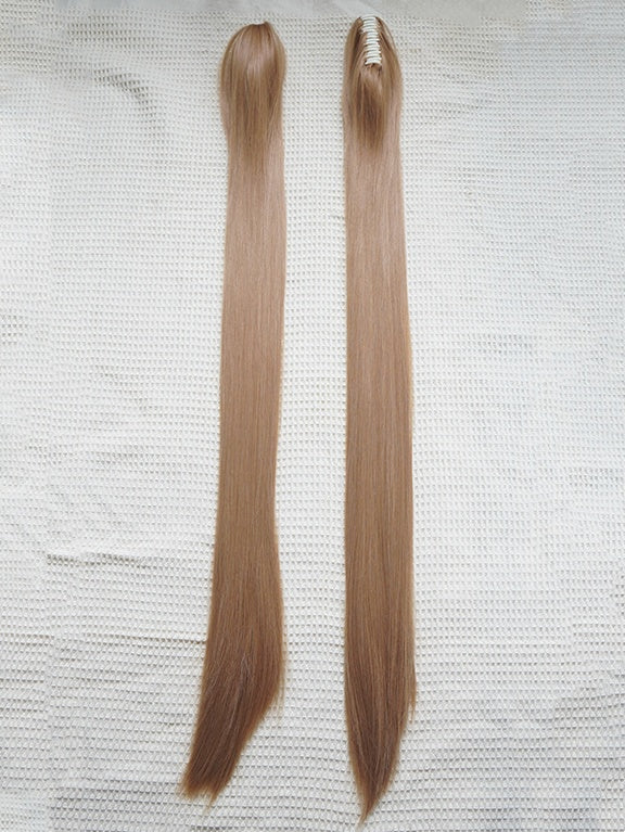 Blonde Bob Cut Short Wig With Bangs＋Double Straight Ponytail Claw Clips