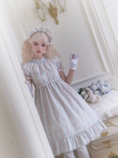 Light Cotton Sleeves Waist Dress Sweet Lolita High Blue Puff