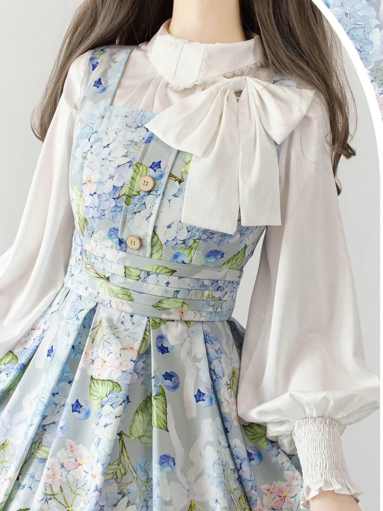 Blue Blueberry and Hydrangea Elegant Classic Lolita Dress