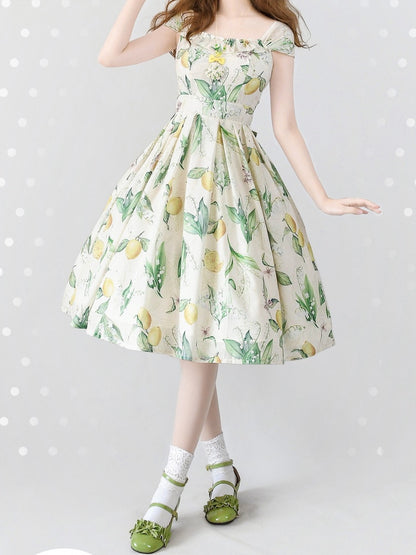 Yellow and Green Lemon Jumper Skirt Dress