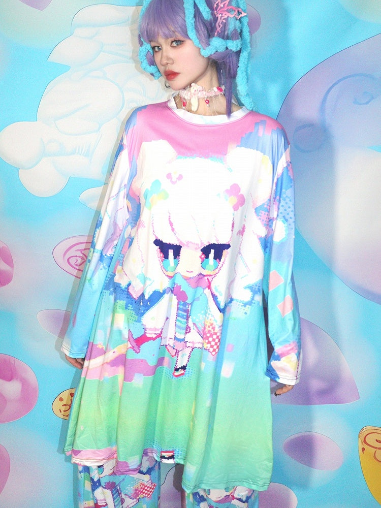 Y2K Print Kleid Cartoon Bunt