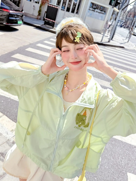 Jacke Sonnenschutz mit Kapuze Yume Kawaii Hellgrün Avocado Applikation