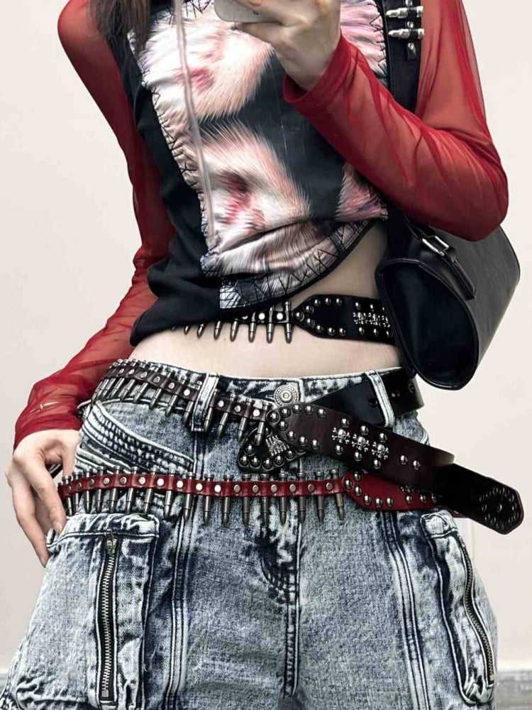 Y2K Gothic Punk Studs Bullets Waist Belt