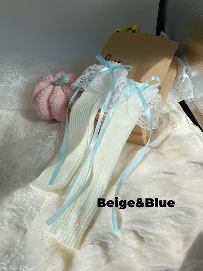 9 Colors Bowknot Lace Cuff Knitted Leg Warmers