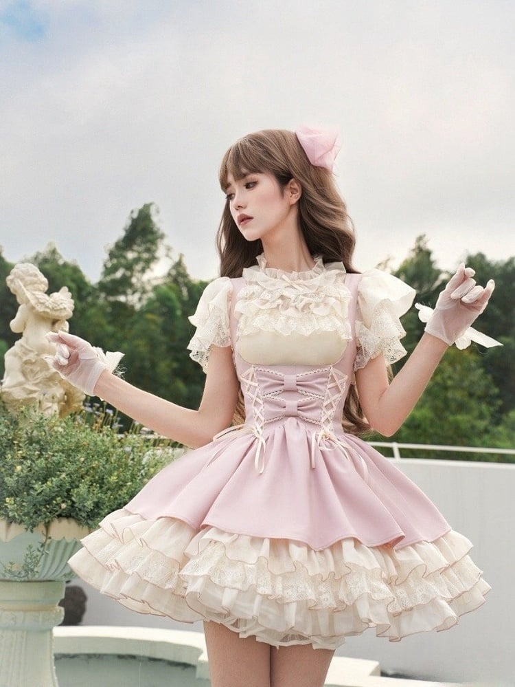 Under Beige JSK Details Cami Top Pink + Bust Lace-up Blouse Lolita