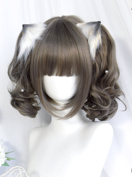 Ponytails Claw Short Clips Grey Wigs Bangs With Two + Air