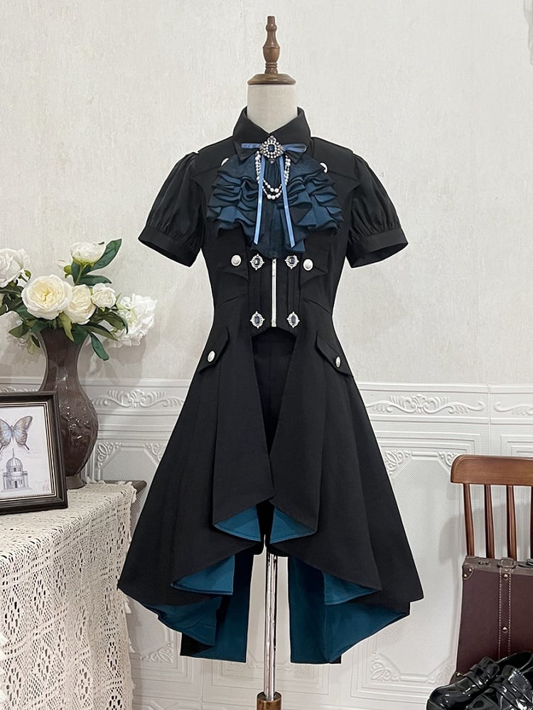Waistcoat Collar Long Lolita Wings Lining Black Bat Shape Ouji Blue