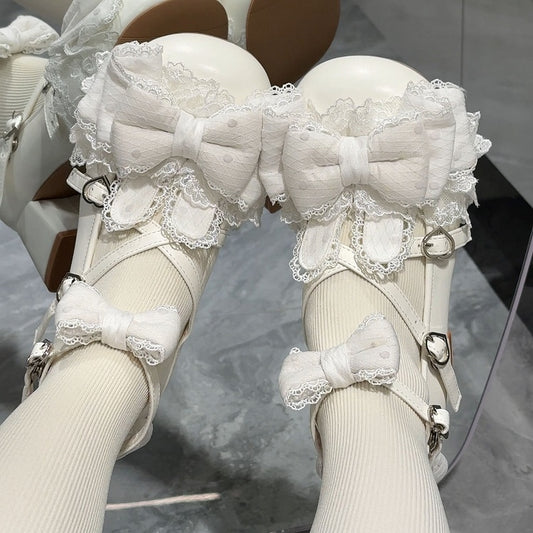 Low/Mid-heel Ear Adjustable Comfortable White Bow Crisscross Design with at Mary Bunny Janes Top