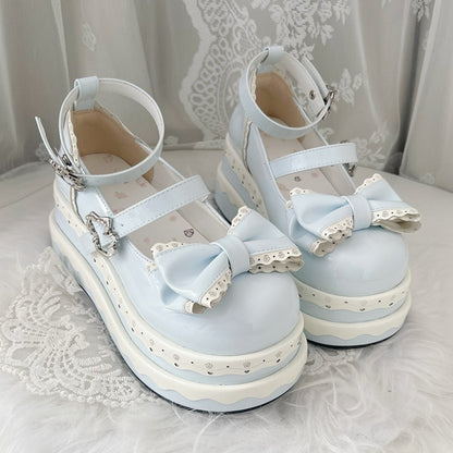 Lolita Cute Light Blue Bowknot Cake Buckle Straps Platform Shoes