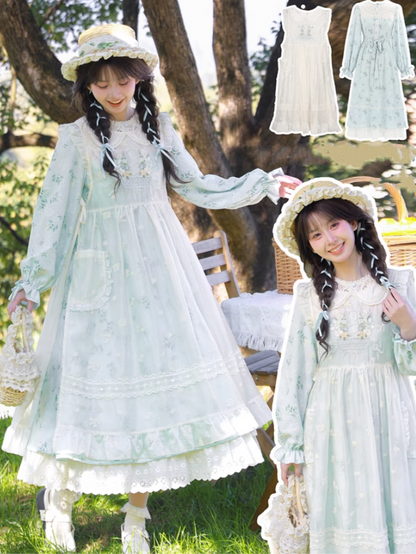 Apricot Peter Pan Collar Floral Embroidery Overdress