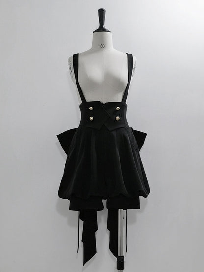 Waist Train Big with Bow Ouji Overall Black High Lolita Shorts