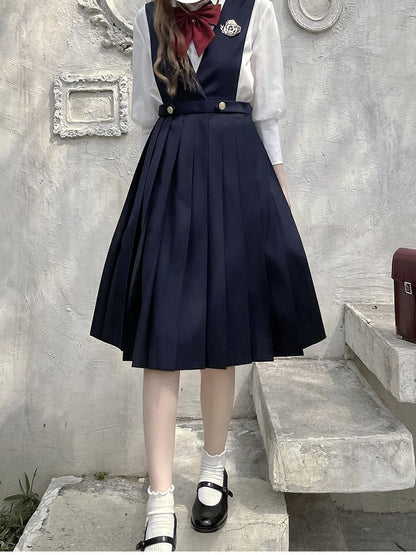 70cm Dark / High Waist Box Pleat Skirt Overalls 65 Blue Length