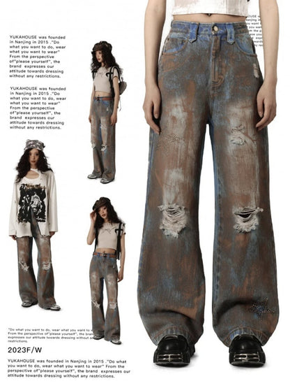 Wasteland Punk Blue Tie Dye Straight Leg Jeans