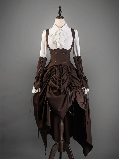 Gilet gothique marron Steampunk Lolita sous la poitrine