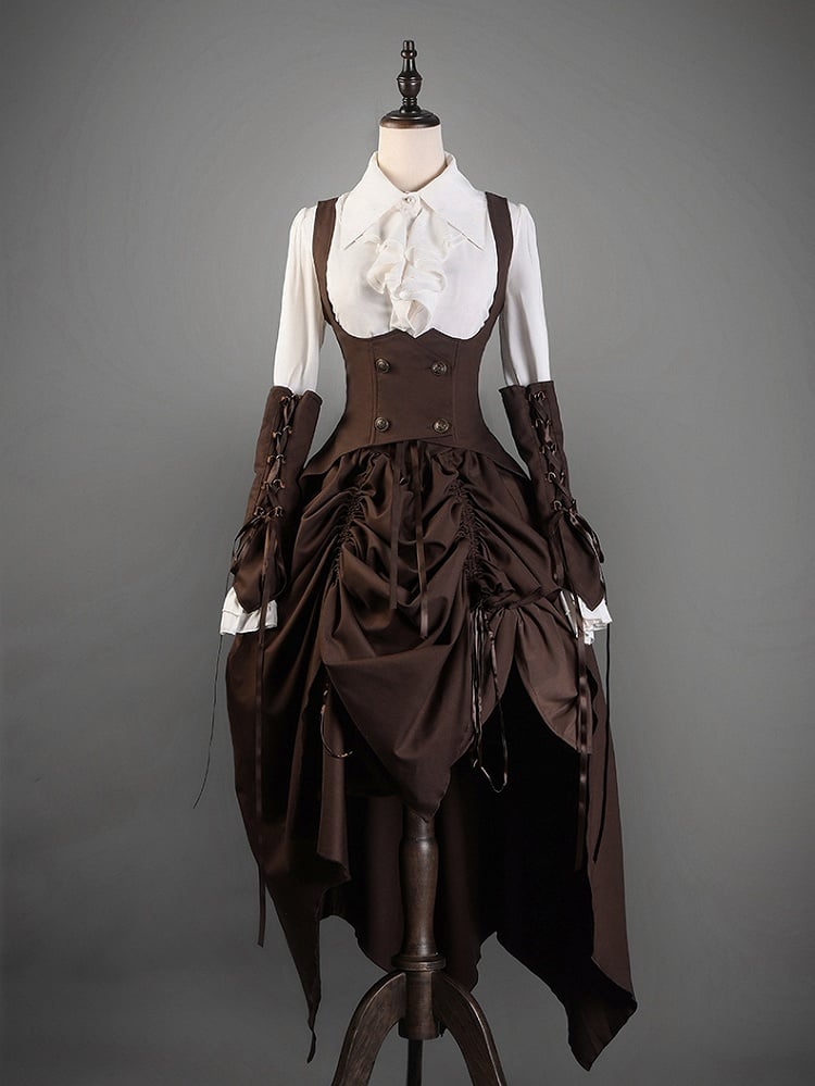 Brown Corset Belt High Waist Steampunk Lolita Drawstring Skirt