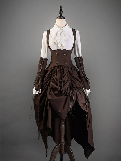 Brown Corset Belt High Waist Steampunk Lolita Drawstring Skirt