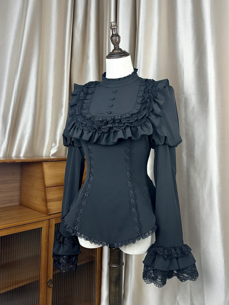 Black Dark Gothic Lolita Juliette Sleeves Top