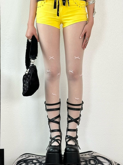 Strumpfhose mit Strassverzierung und Schleife, Weiß/Lila/Pink