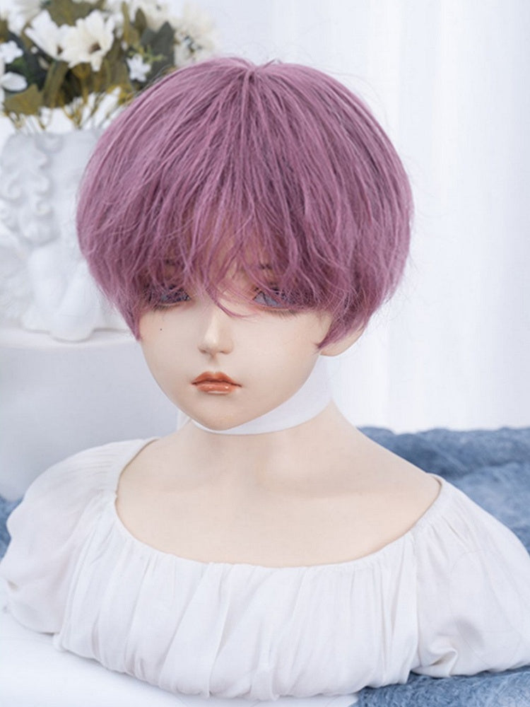 Pink-purple 24CM Chin Length Wig With Bangs