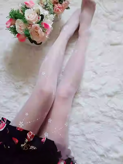 White Semi-sheer Sakura Pattern Lolita Tights