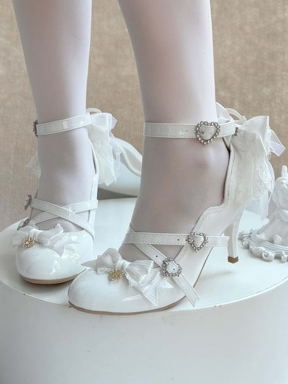 Abnehmbarer Rücken Elegant mit weißen Lolita-Schuhen mit hohem Schleifenabsatz
