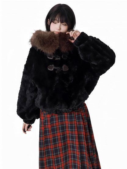 Black Bear Ears Hooded Plush Coat