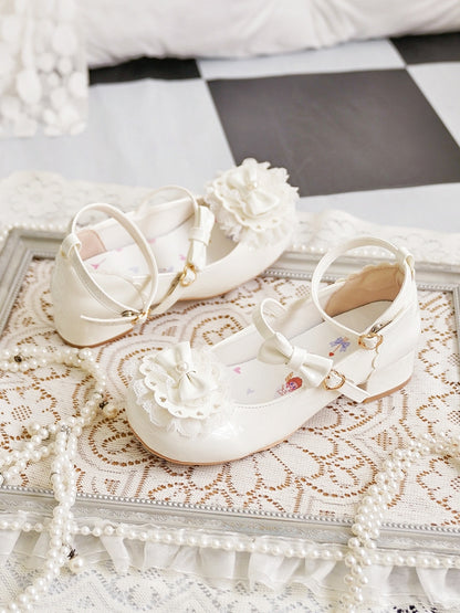 White Round Buckles Heart Lolita Lace at Milky Bow Toe Top Trim