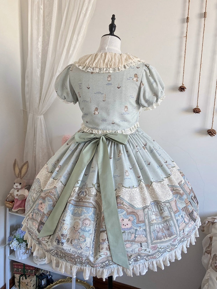 Green Sweet Teddy Lolita Dress Fake Two-pieces Design