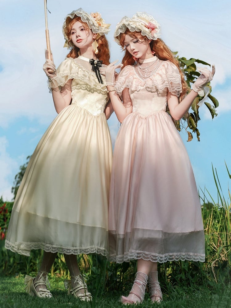 Lolita Piece Elegant Illusion Neck Waist Dress Basque Pink One Edward Neckline