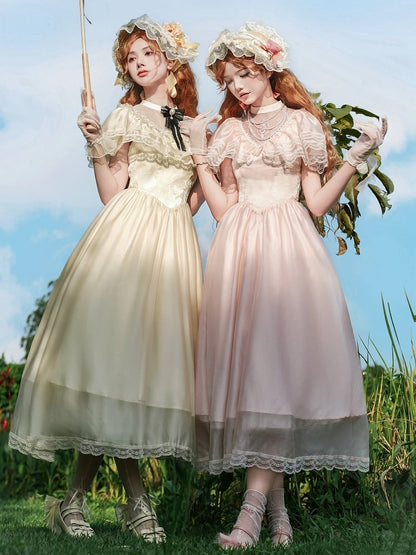 Lolita Piece Elegant Illusion Neck Waist Dress Basque Pink One Edward Neckline
