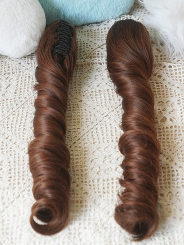 Caramel Bob Cut Straight Wig With Bangs＋Double Long/Short Ponytail Claw Clips