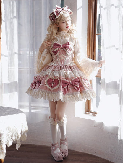 Pink Bowknots and Sweetheart Applique Skirt Sweet Lolita Dress