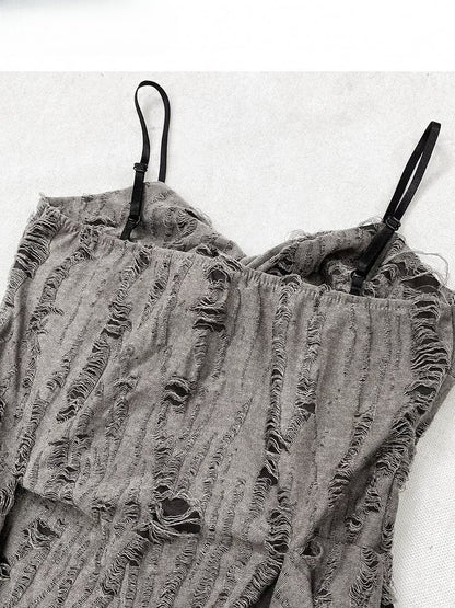 Gloves Gray Bittersweet Accents Top Ruffle Cascading + Distressed Details Cami
