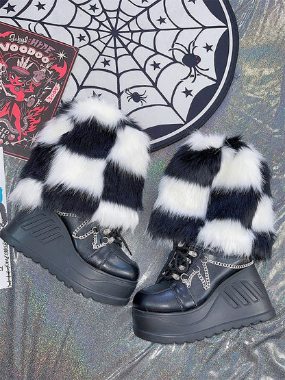 Y2K 25CM Checked Pattern Shaggy Leg Warmers