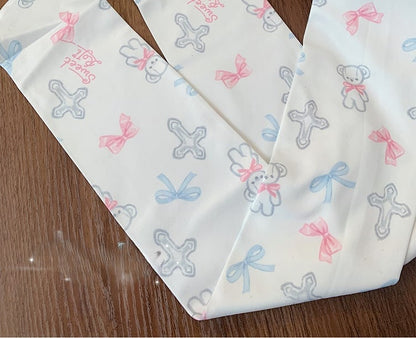 Lolita Overknee Bowknot Print Stockings White Cross Bear Sweet and