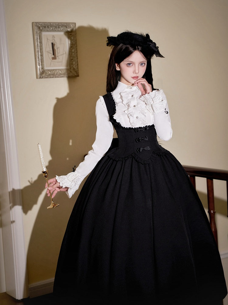 Robe Lolita noire élégante à volants sous la poitrine