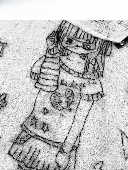 Y2K-Mädchenausschnitt und weißes Detail-Cartoon-Katzendesign