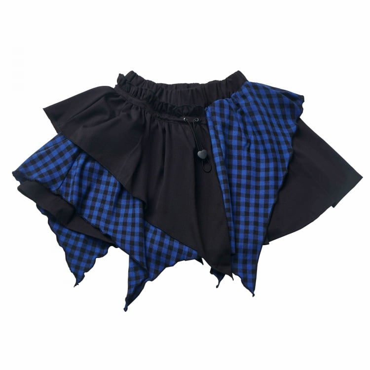 Punk Rock Black and Blue Plaid Handkerchief Hem Skirt