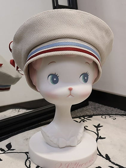 Ensemble complet Lolita Sailor Ouji beige : haut col marin beige, short Ouji beige et béret beige