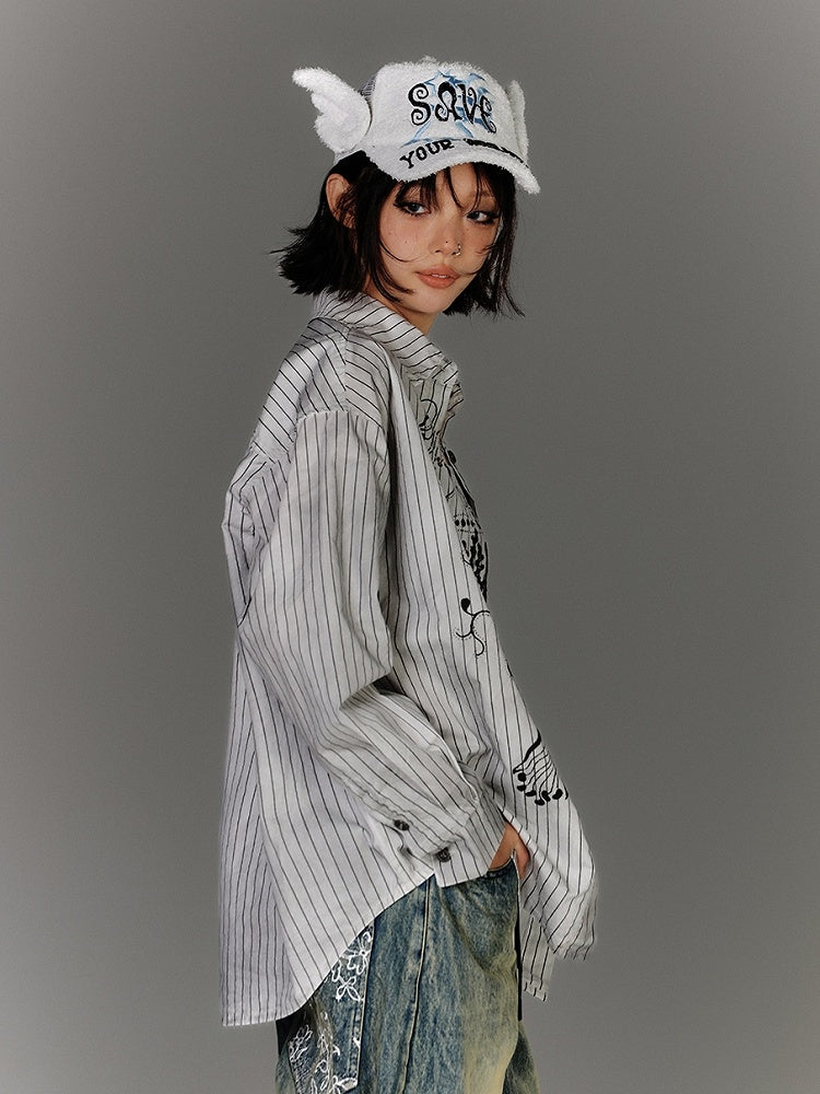 Silhouette Oversized-Shirt mit schwarz-weißen Streifen und Graffiti-Print