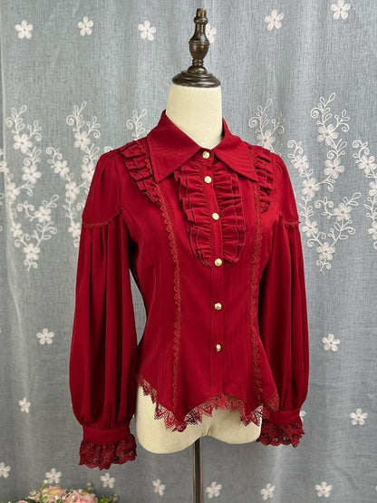 Red Elegant Pointed Collar Long Sleeves Shirt