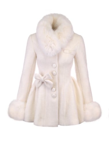 Bow Faux White Coat Fur Oversized Detachable With