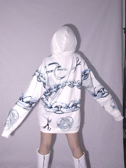 Hoodie And Cyberpunk Scissor White Print Chain