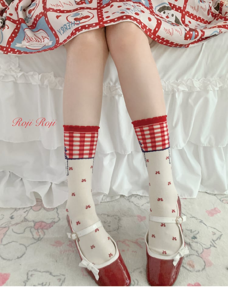 Cherry Print Calf Socks