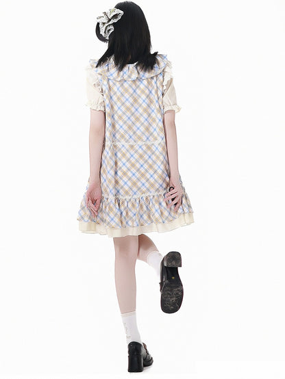 Beige Lace Trim Short Sleeves Semi-sheer Blouse