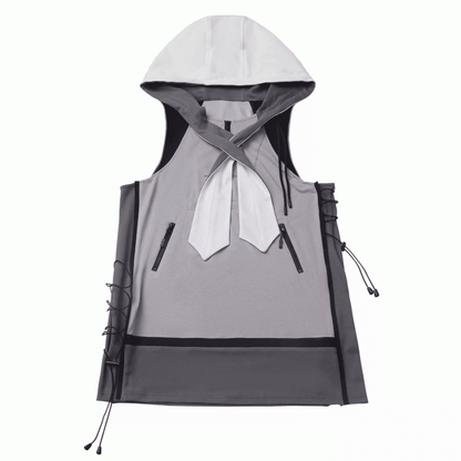 Dress Side Techwear Kapuzenweste Grau Colorblock Design Kordelzug