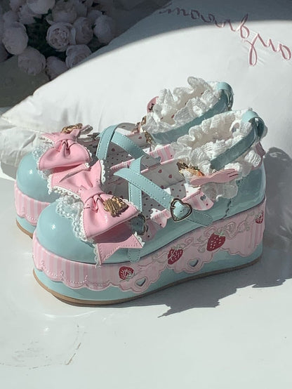 - Platforms Strawberry Lolita Leather Green Sweet Elements with PU