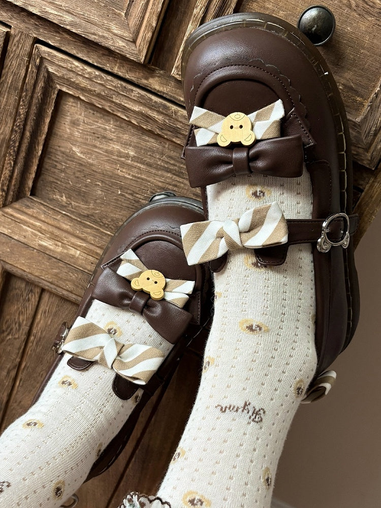 Design PU – und Kuma-Thema mit 2 cm flachem Ohrschuhband Lolita-Bär braun gestreifte Schleife