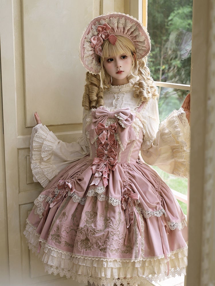 Bows / Dress Lolita Candle Decoration Pink Velvet JSK Embroidery